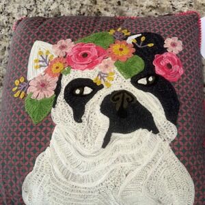 Karma Living Classic Embroidered Pug Pillow Farm Floral Pillow 18"Bohemian 5153
